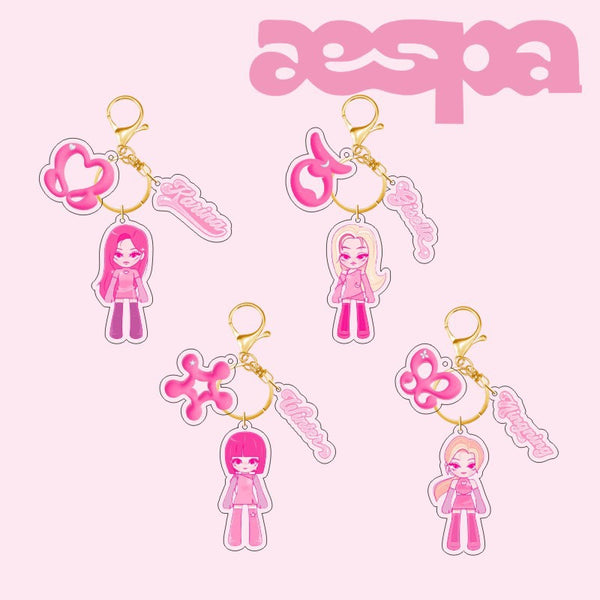 AESPA Kawaii Pink Themed Acrylic Keychain