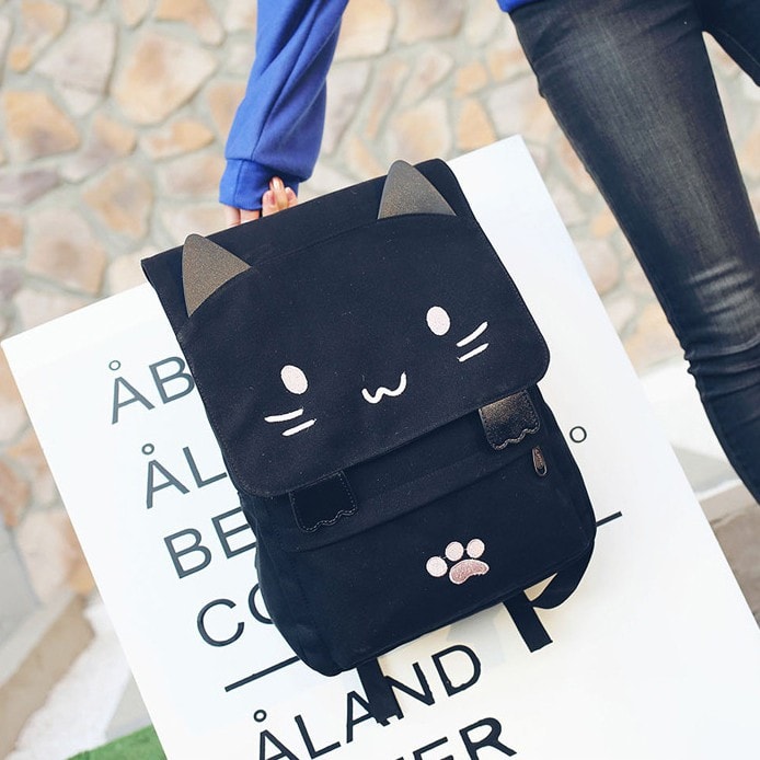 Happy Kawaii Cat Canvas Backpack - Totemo Kawaii Shop