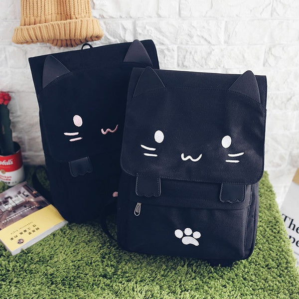 Happy Kawaii Cat Canvas Backpack - Totemo Kawaii Shop